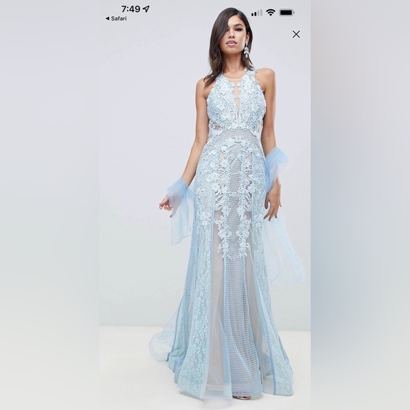 Forever Unique Blue lace Sleeveless  Gown / Full Length Dress Size 4 - Picture 1 of 6